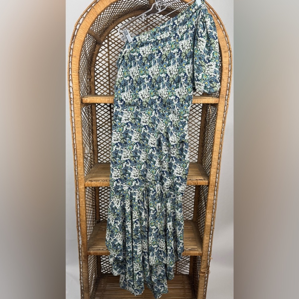 ASTR The Label Santorini Blue Green Floral One Shoulder Dress M - Picture 6 of 9